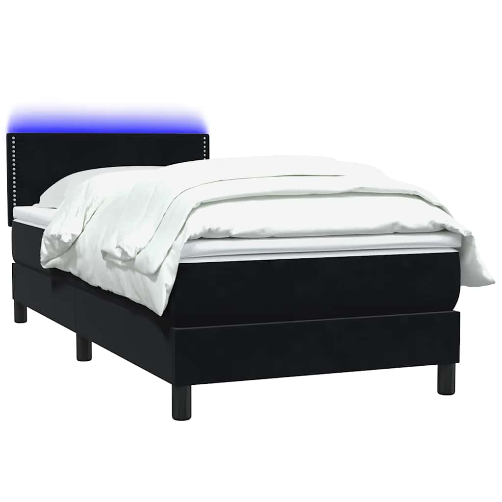 vidaXL Κρεβάτι Boxspring με Στρώμα & LED Μαύρο 90x210 εκ. Βελούδινο