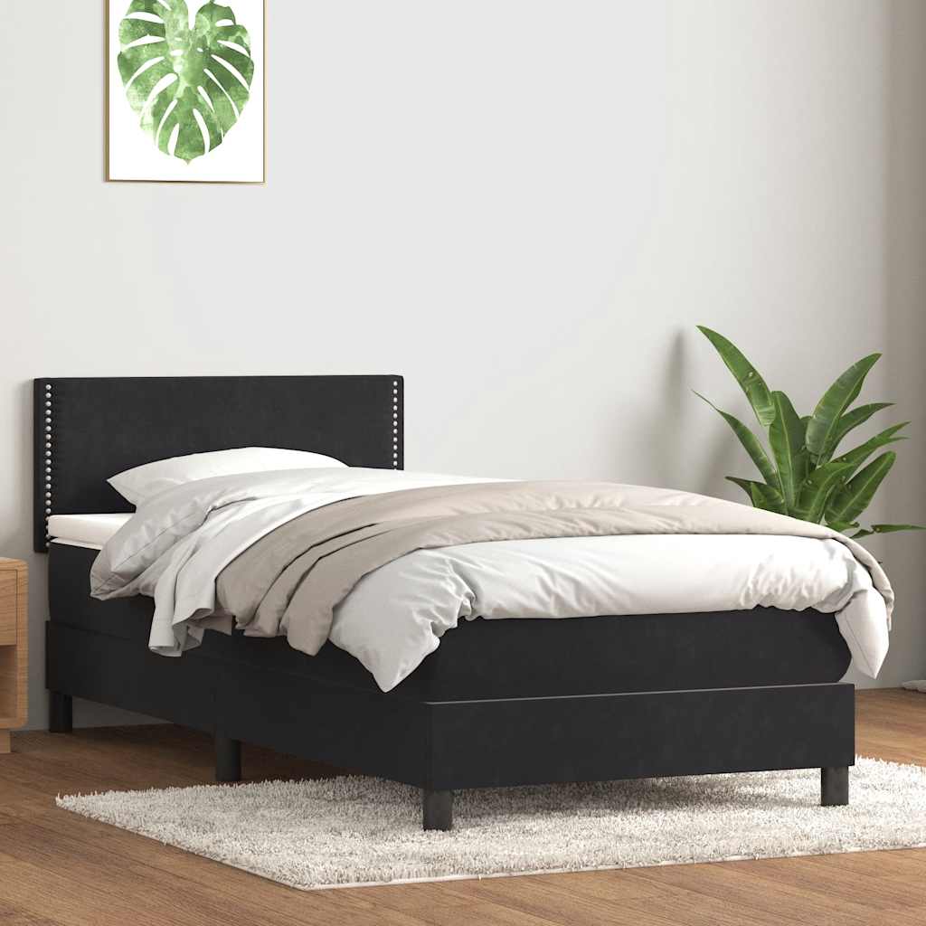 vidaXL Κρεβάτι Boxspring με Στρώμα & LED Μαύρο 90x210 εκ. Βελούδινο