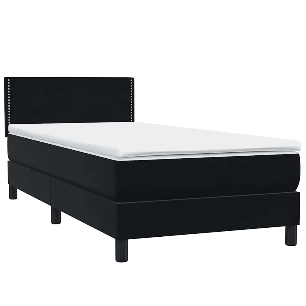 vidaXL Κρεβάτι Boxspring με Στρώμα & LED Μαύρο 90x210 εκ. Βελούδινο