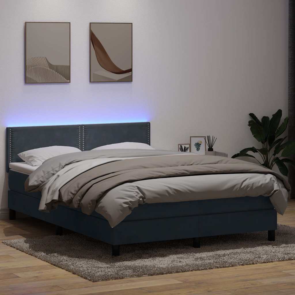 vidaXL Κρεβάτι Boxspring με Στρώμα & LED Σκούρο Γκρι 160x210 εκ. Βελούδινο