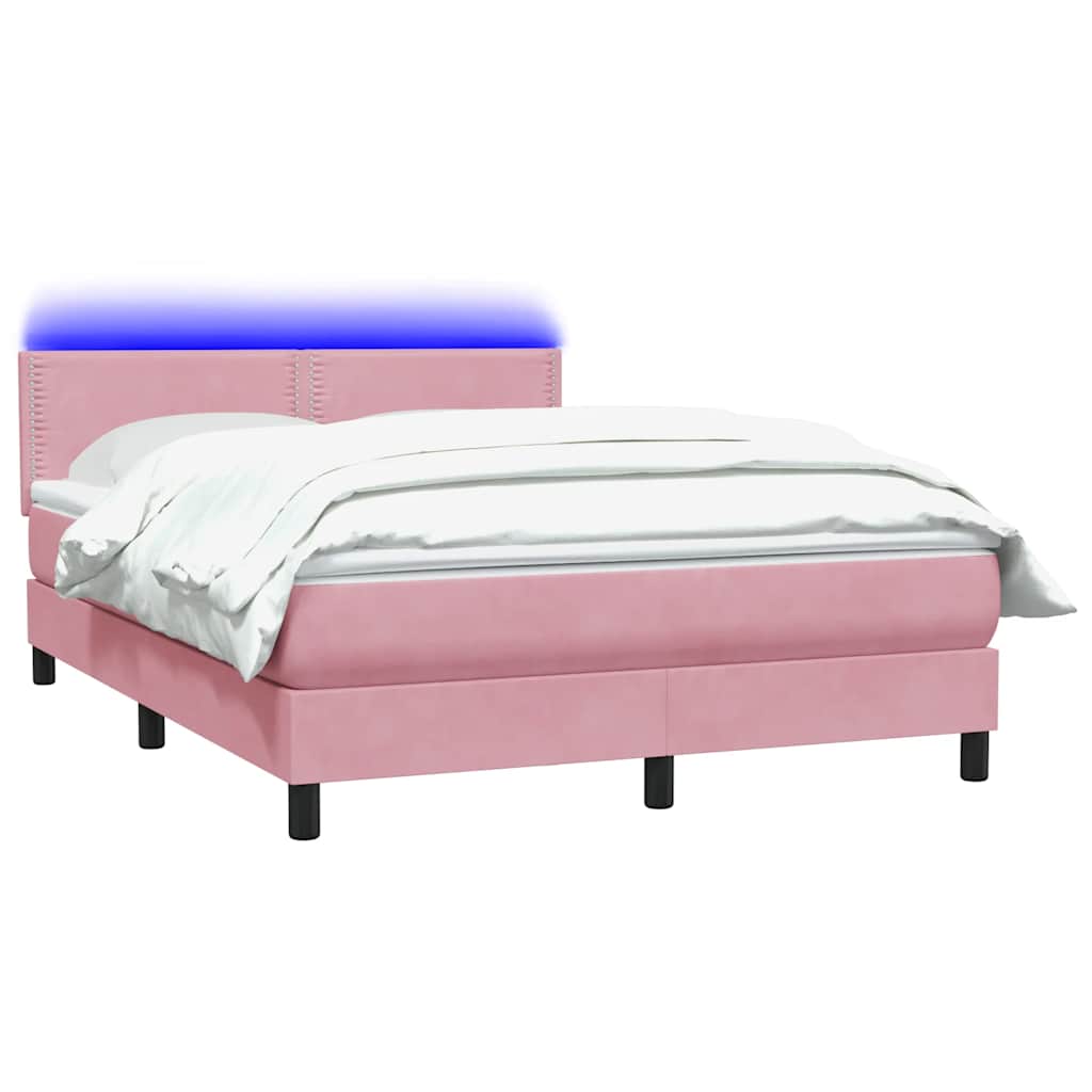 vidaXL Κρεβάτι Boxspring με Στρώμα & LED Ροζ 160x210 εκ. Βελούδινο