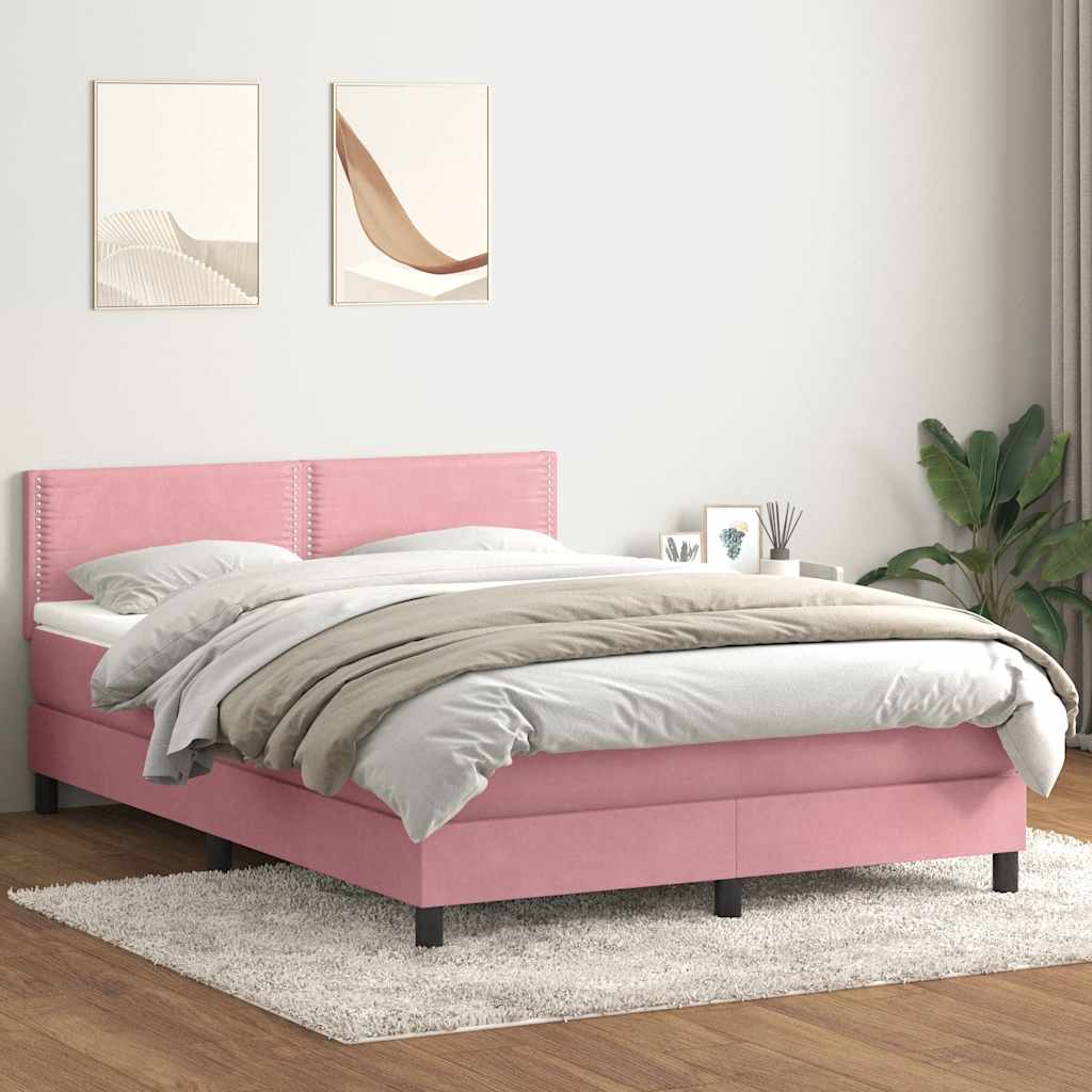 vidaXL Κρεβάτι Boxspring με Στρώμα & LED Ροζ 160x210 εκ. Βελούδινο