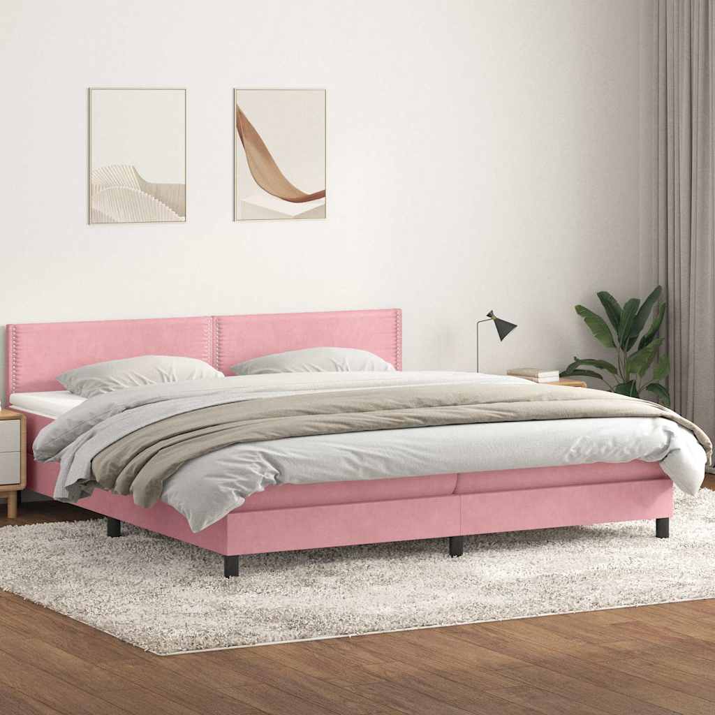 vidaXL Κρεβάτι Boxspring με Στρώμα & LED Ροζ 180x210 εκ. Βελούδινο