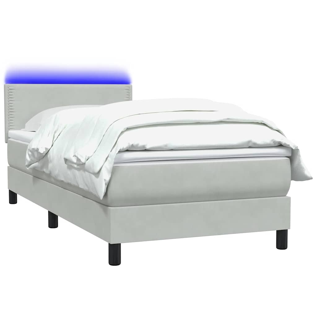 vidaXL Κρεβάτι Boxspring με Στρώμα & LED ανοιχτό γκρι 80x220 cm Βελούδινο