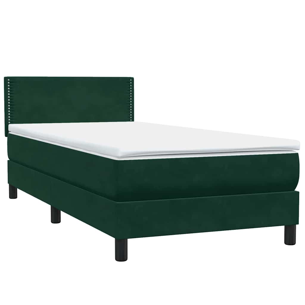 vidaXL Κρεβάτι Boxspring με Στρώμα & LED σκούρο πράσινο 80x220εκ. Βελούδινο