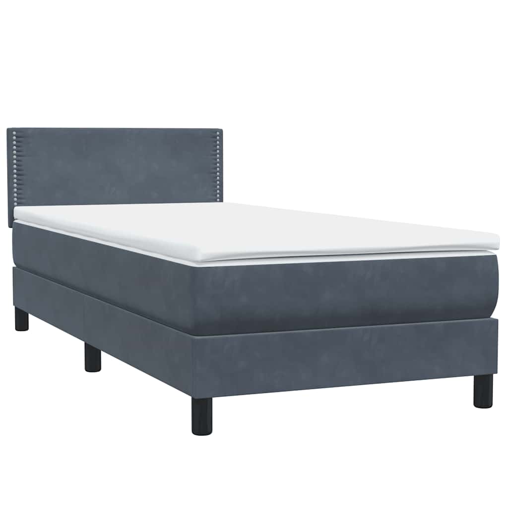 vidaXL Κρεβάτι Boxspring με Στρώμα & LED Σκούρο Γκρι 90x220 εκ. Βελούδινο