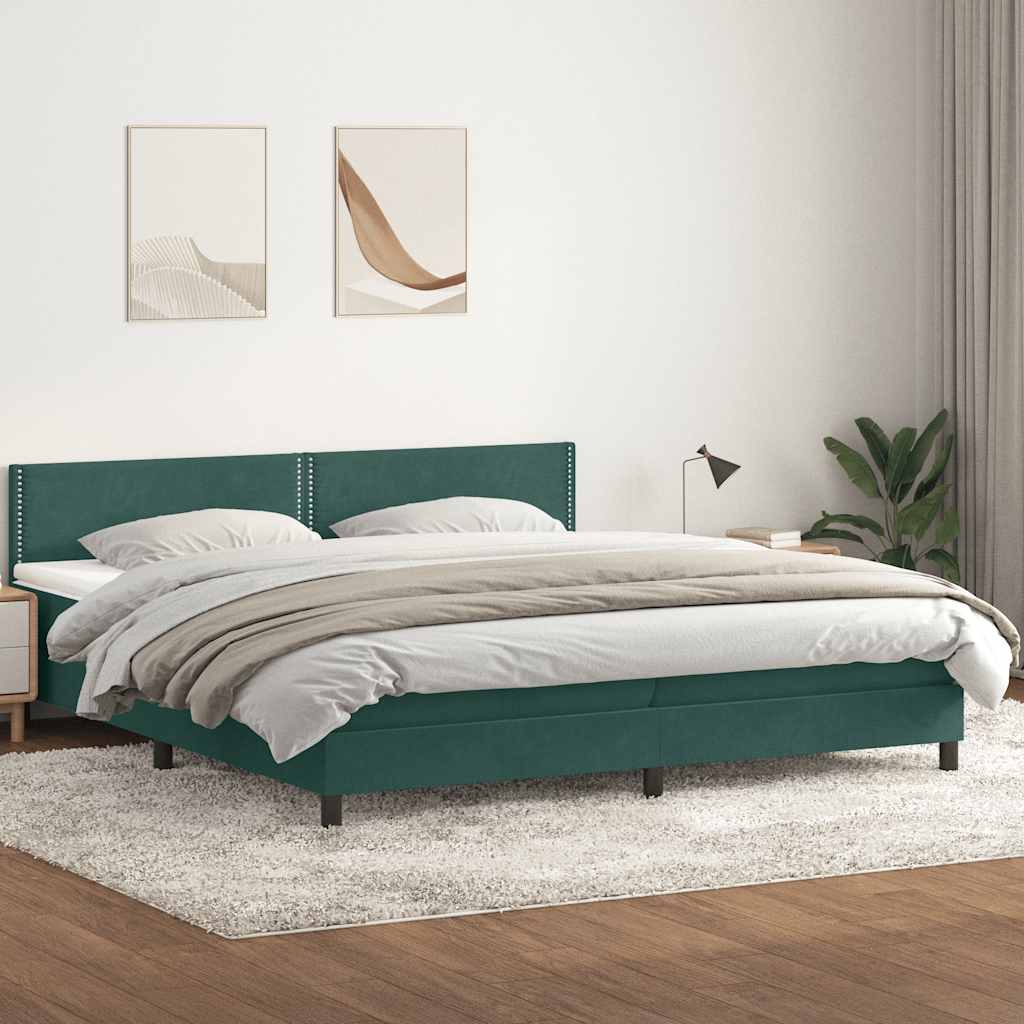 vidaXL Κρεβάτι Boxspring με Στρώμα & LED σκούρο πράσινο 180x220cm Βελούδινο