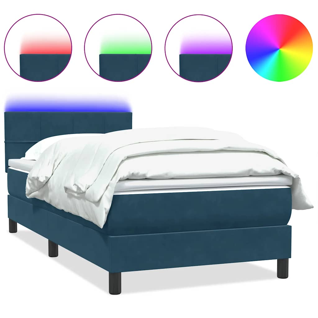 vidaXL Κρεβάτι Boxspring με Στρώμα & LED σκούρο μπλε 80x210 εκ. Βελούδινο