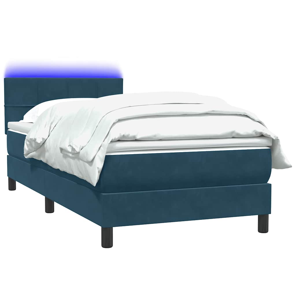 vidaXL Κρεβάτι Boxspring με Στρώμα & LED σκούρο μπλε 80x210 εκ. Βελούδινο