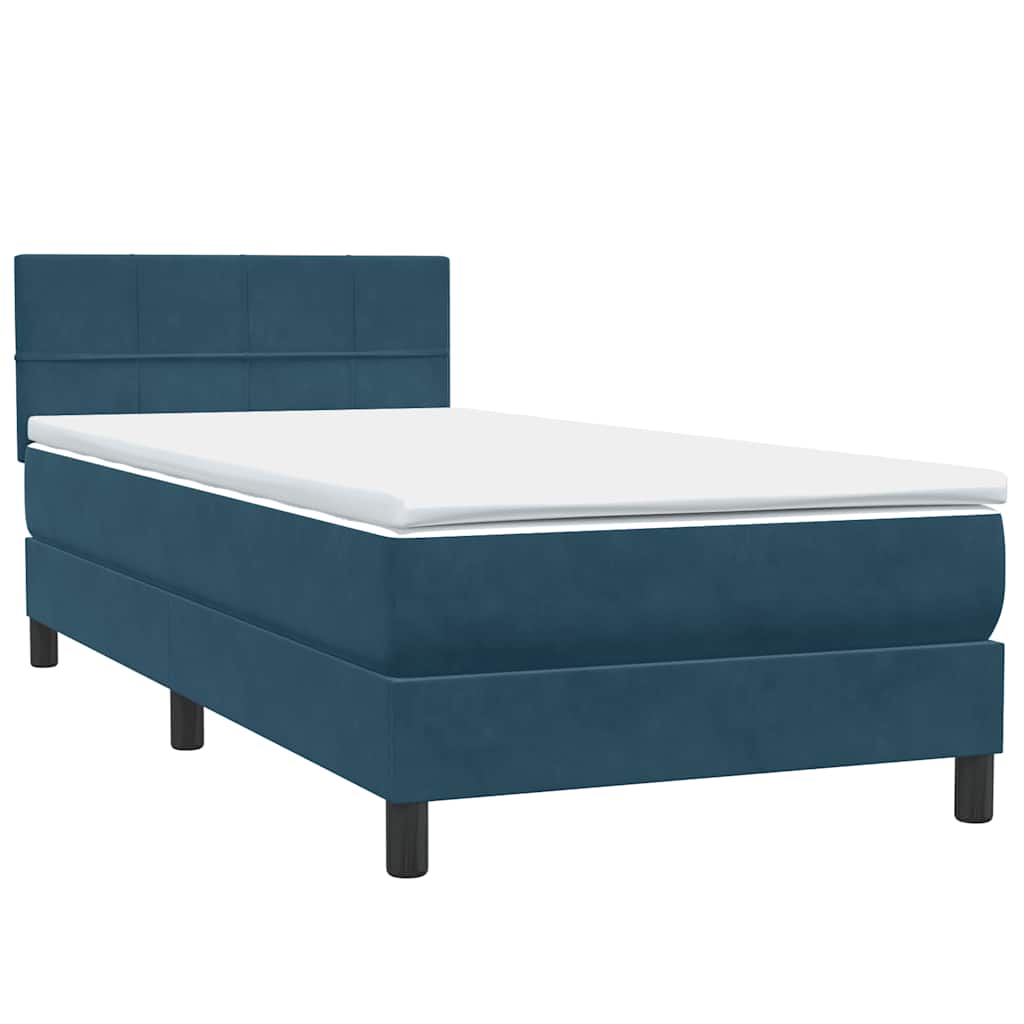 vidaXL Κρεβάτι Boxspring με Στρώμα & LED σκούρο μπλε 80x210 εκ. Βελούδινο