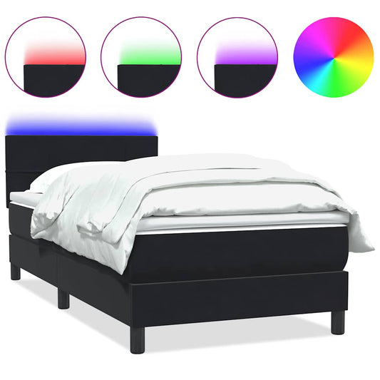 vidaXL Κρεβάτι Boxspring με Στρώμα & LED Μαύρο 90x210 εκ. Βελούδινο