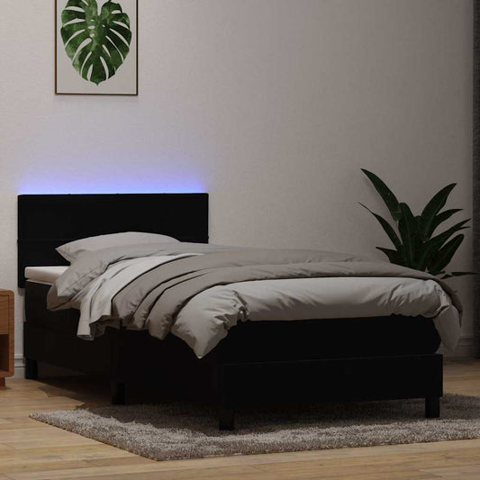 vidaXL Κρεβάτι Boxspring με Στρώμα & LED Μαύρο 90x210 εκ. Βελούδινο
