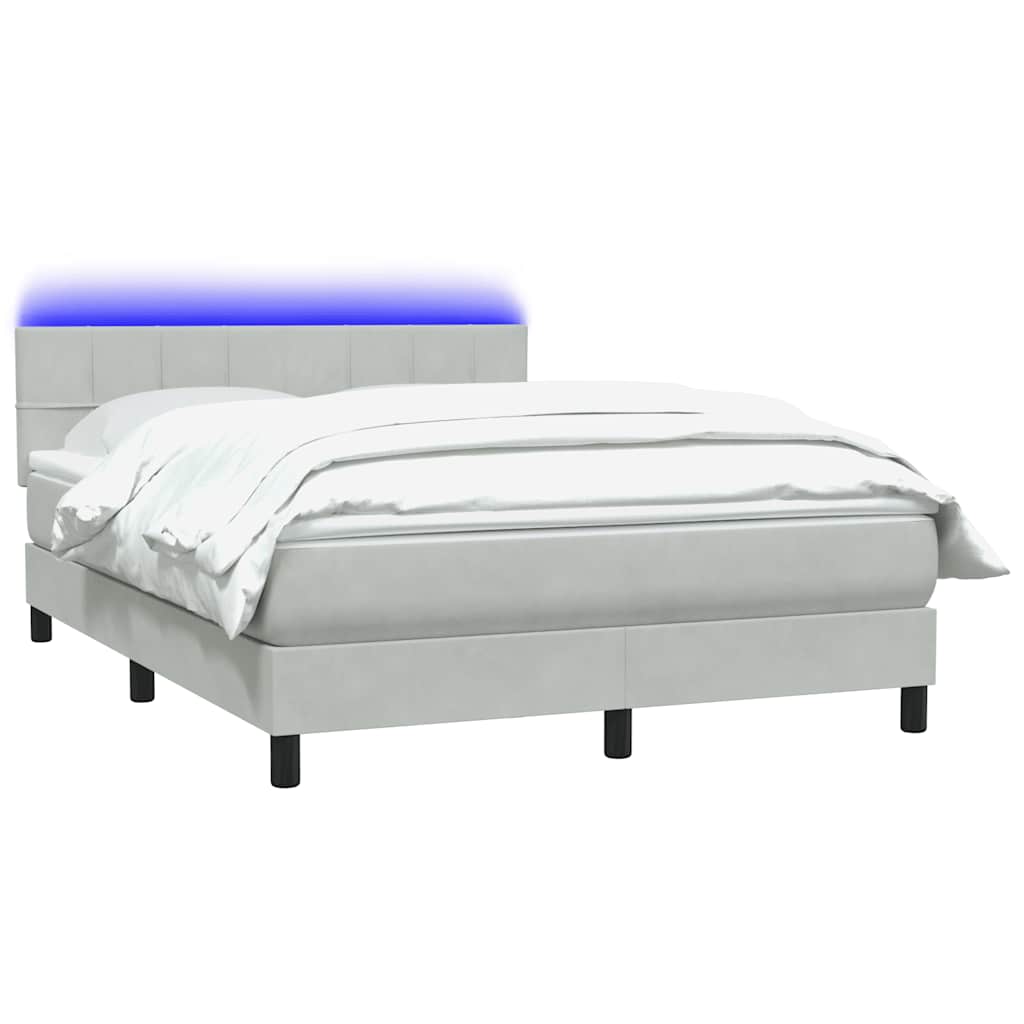 vidaXL Κρεβάτι Boxspring με Στρώμα & LED Ανοιχτό Γκρι 160x210 εκ. Βελούδινο