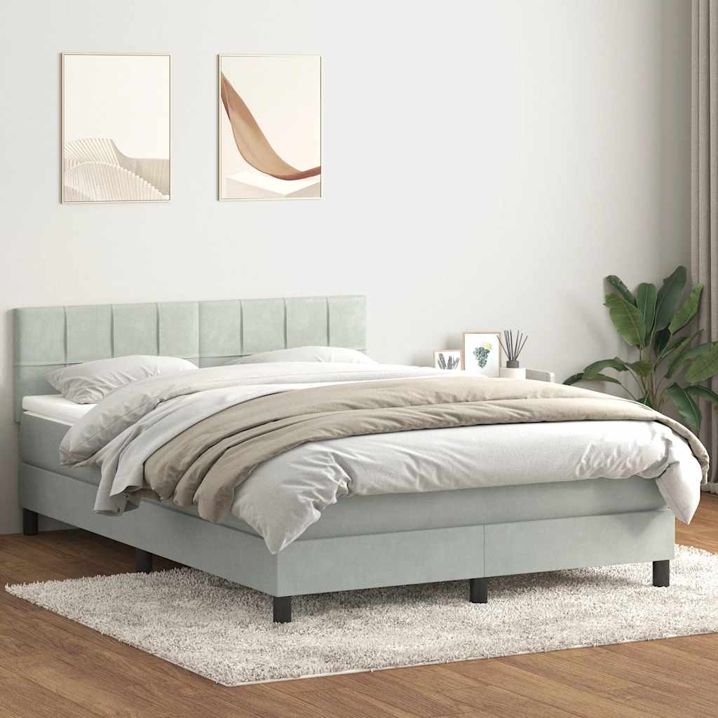 vidaXL Κρεβάτι Boxspring με Στρώμα & LED Ανοιχτό Γκρι 160x210 εκ. Βελούδινο