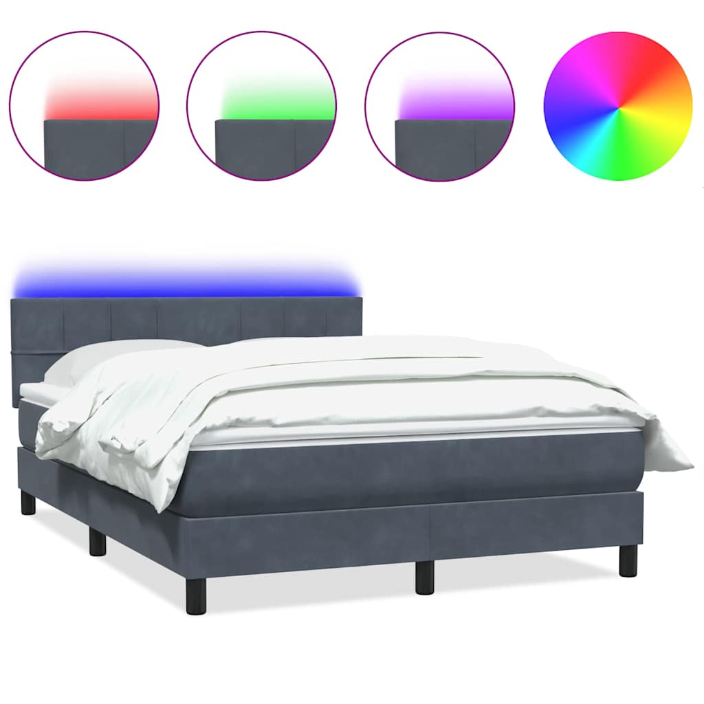 vidaXL Κρεβάτι Boxspring με Στρώμα & LED Σκούρο Γκρι 160x210 εκ. Βελούδινο