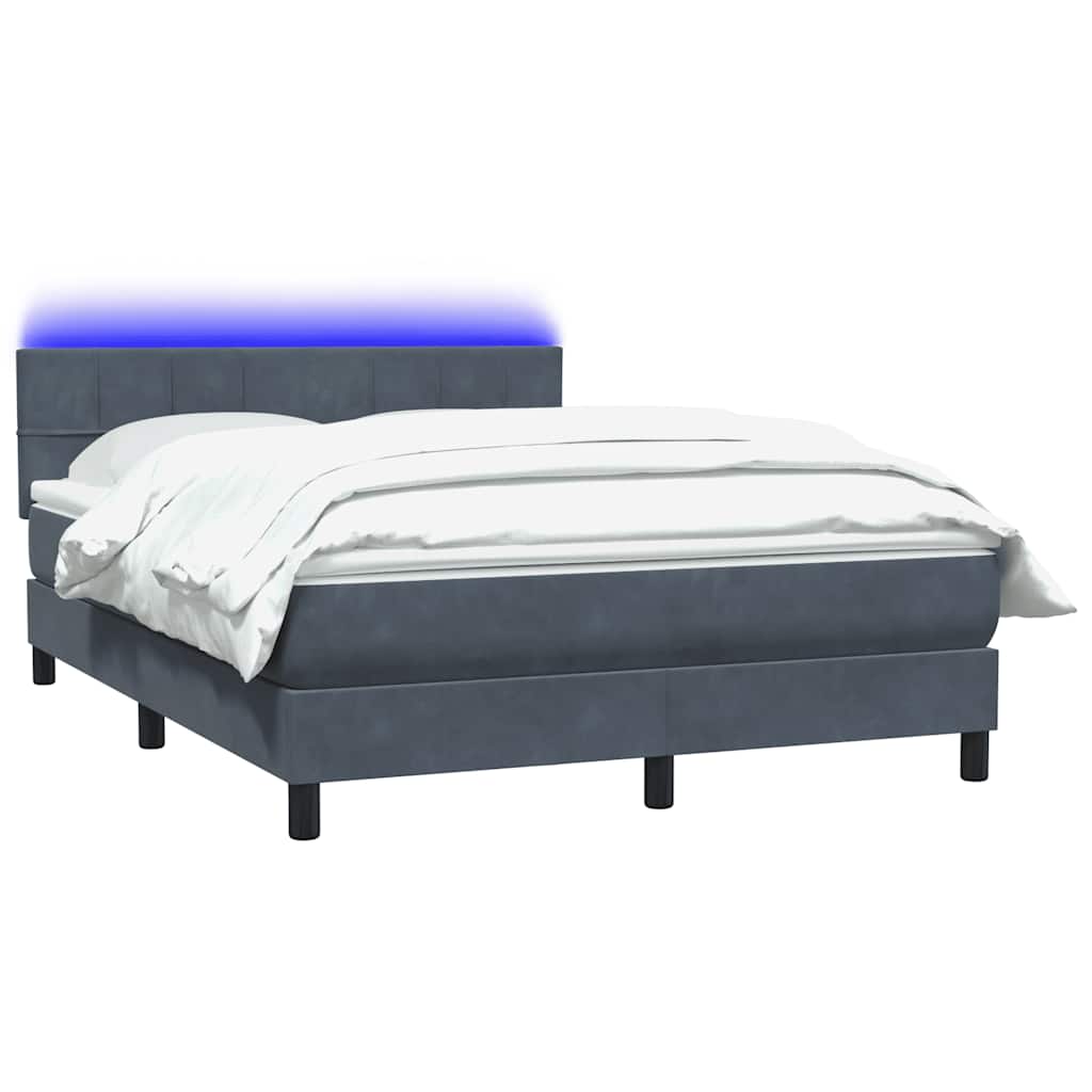 vidaXL Κρεβάτι Boxspring με Στρώμα & LED Σκούρο Γκρι 160x210 εκ. Βελούδινο