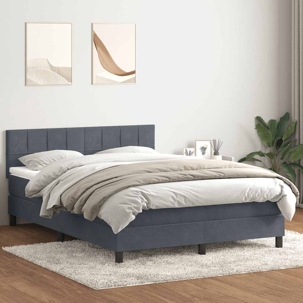 vidaXL Κρεβάτι Boxspring με Στρώμα & LED Σκούρο Γκρι 160x210 εκ. Βελούδινο