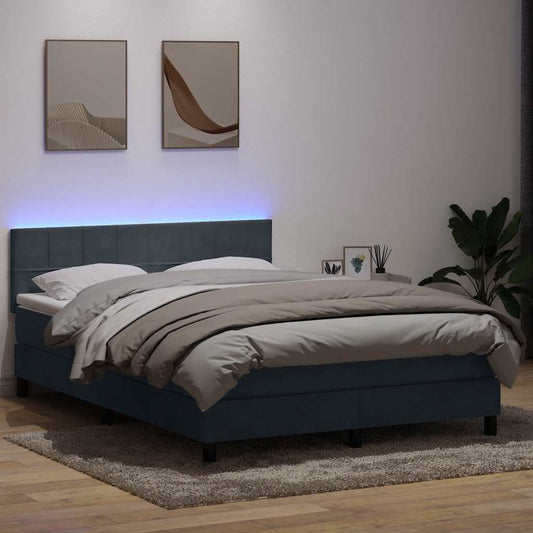 vidaXL Κρεβάτι Boxspring με Στρώμα & LED Σκούρο Γκρι 160x210 εκ. Βελούδινο