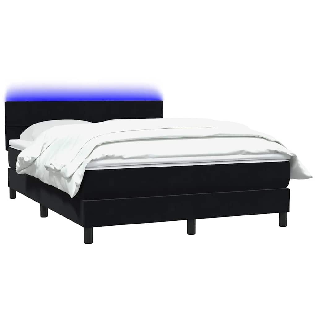 vidaXL Κρεβάτι Boxspring με Στρώμα & LED Μαύρο 160x210 εκ. Βελούδινο