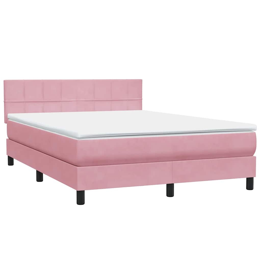vidaXL Κρεβάτι Boxspring με Στρώμα & LED Ροζ 160x210 εκ. Βελούδινο