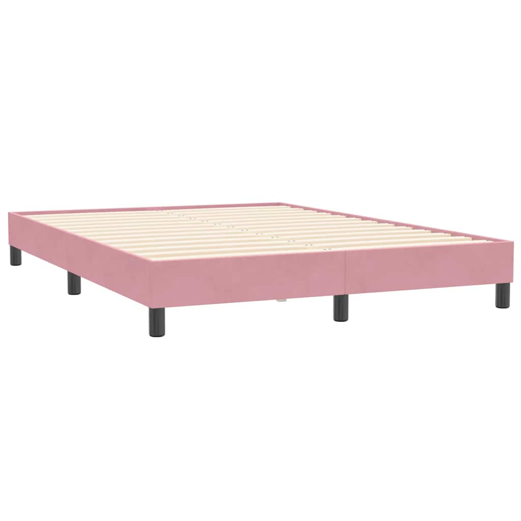 vidaXL Κρεβάτι Boxspring με Στρώμα & LED Ροζ 160x210 εκ. Βελούδινο