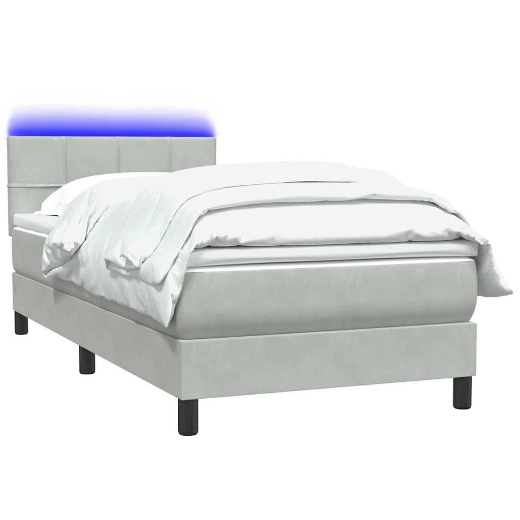 vidaXL Κρεβάτι Boxspring με Στρώμα & LED ανοιχτό γκρι 80x220 cm Βελούδινο
