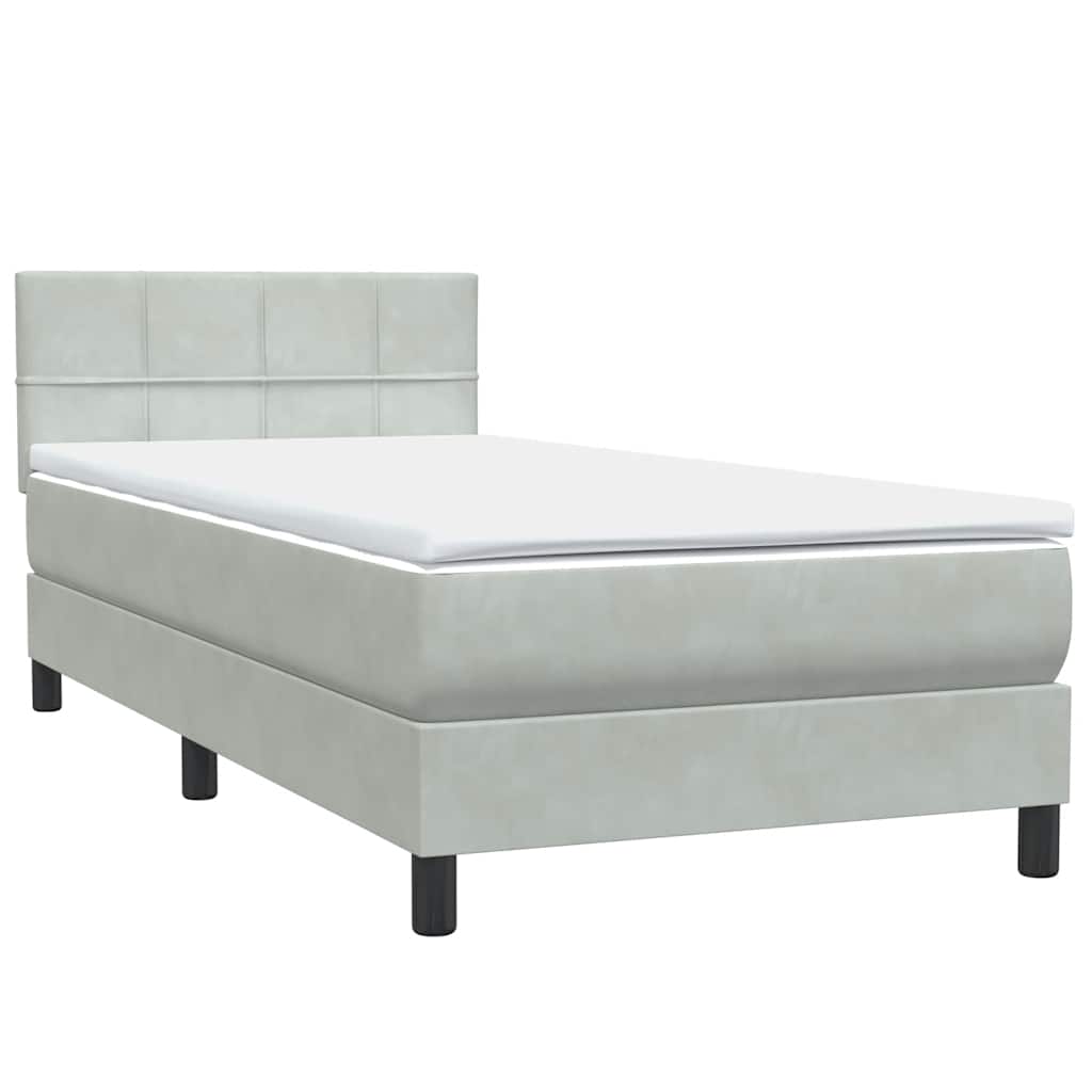 vidaXL Κρεβάτι Boxspring με Στρώμα & LED ανοιχτό γκρι 80x220 cm Βελούδινο