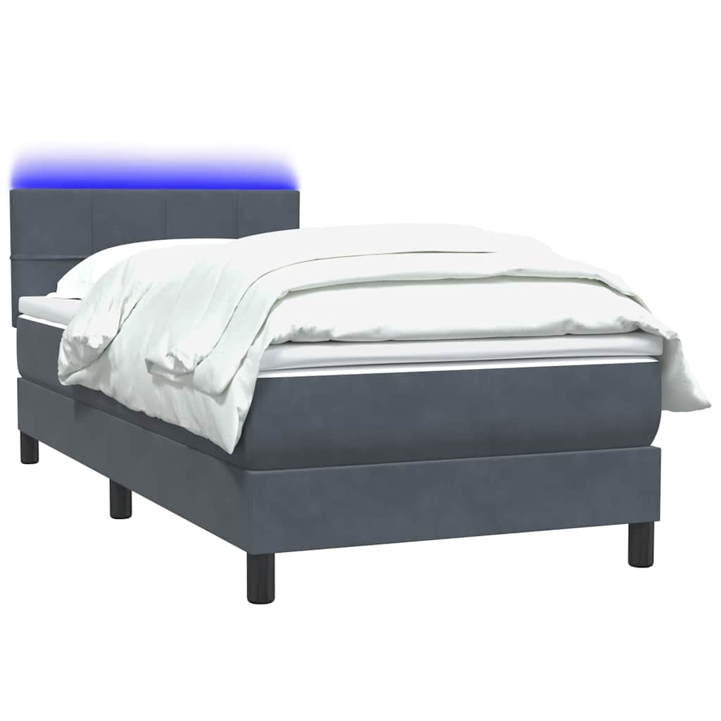 vidaXL Κρεβάτι Boxspring με Στρώμα & LED Σκούρο Γκρι 80x220 εκ. Βελούδινο