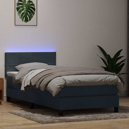 vidaXL Κρεβάτι Boxspring με Στρώμα & LED Σκούρο Γκρι 80x220 εκ. Βελούδινο