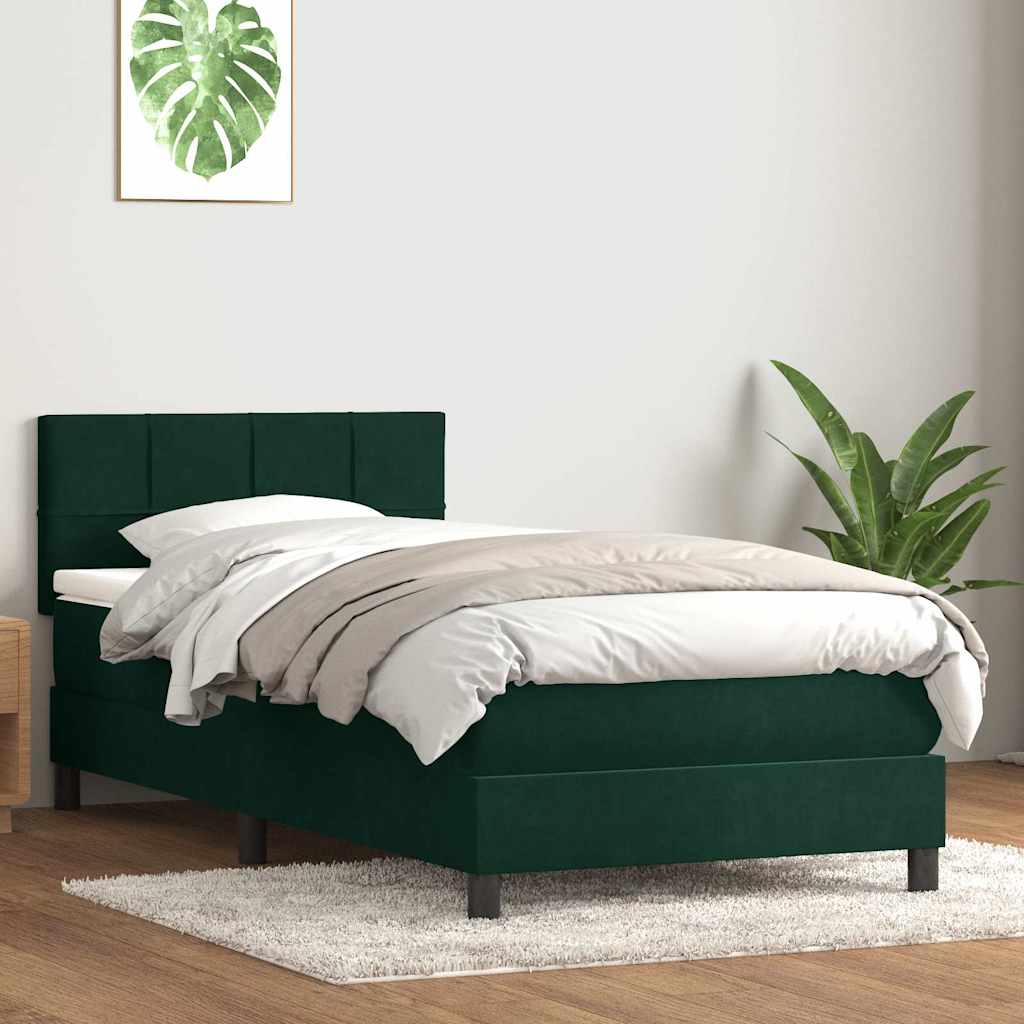 vidaXL Κρεβάτι Boxspring με Στρώμα & LED σκούρο πράσινο 80x220εκ. Βελούδινο