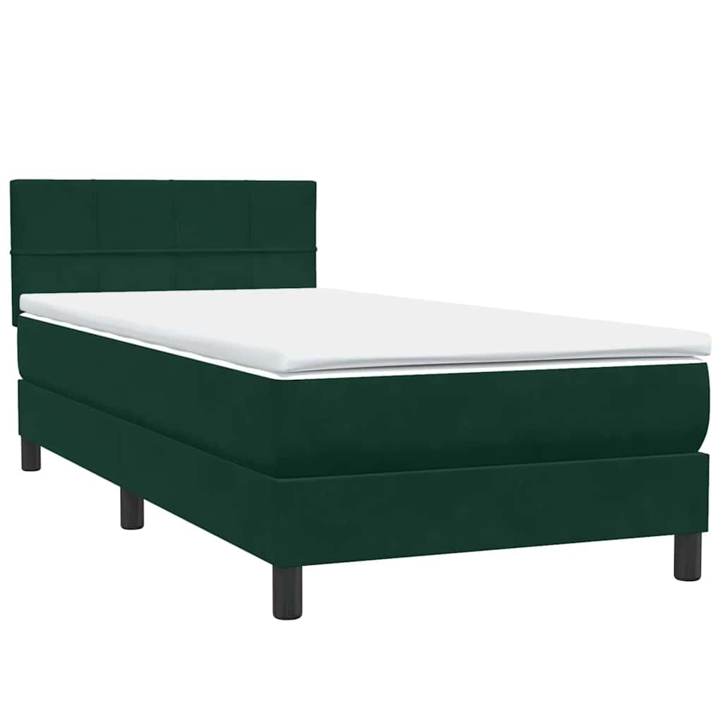 vidaXL Κρεβάτι Boxspring με Στρώμα & LED σκούρο πράσινο 80x220εκ. Βελούδινο