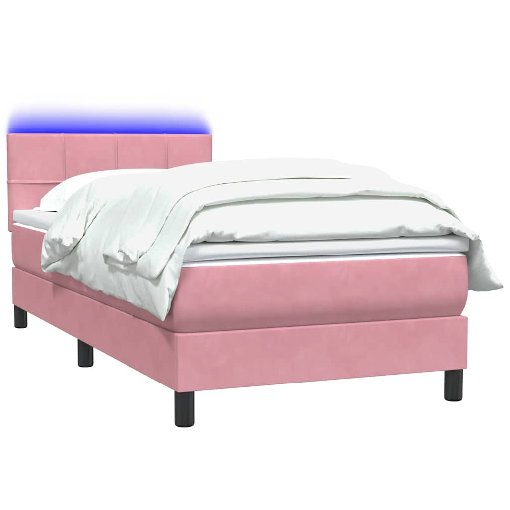 vidaXL Κρεβάτι Boxspring με Στρώμα & LED Ροζ 80x220 εκ. Βελούδινο