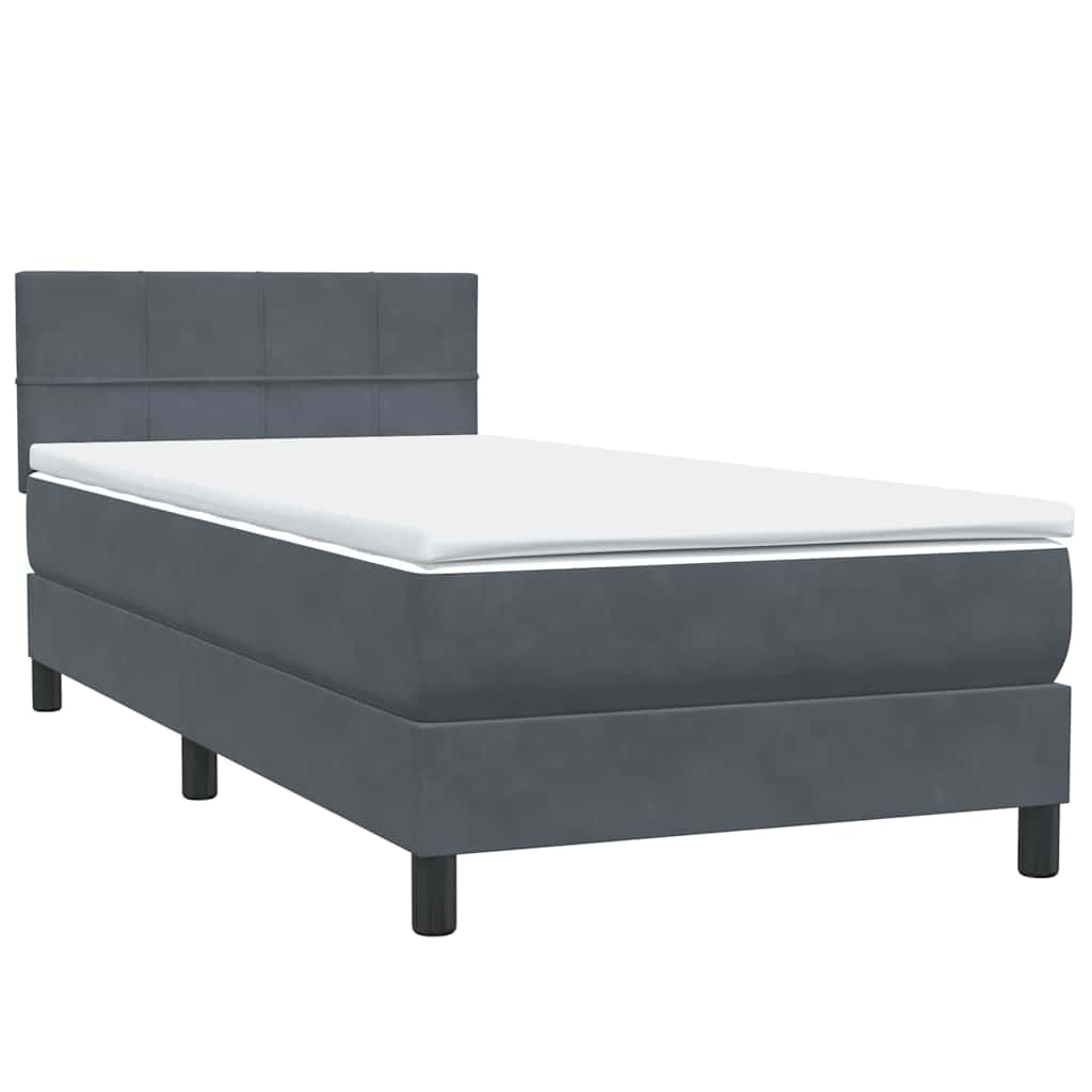 vidaXL Κρεβάτι Boxspring με Στρώμα & LED Σκούρο Γκρι 90x220 εκ. Βελούδινο