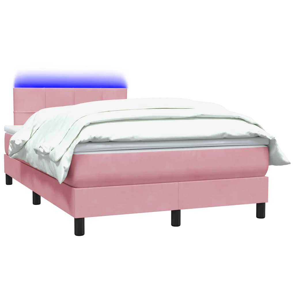 vidaXL Κρεβάτι Boxspring με Στρώμα & LED ροζ 120x220 cm Βελούδινο