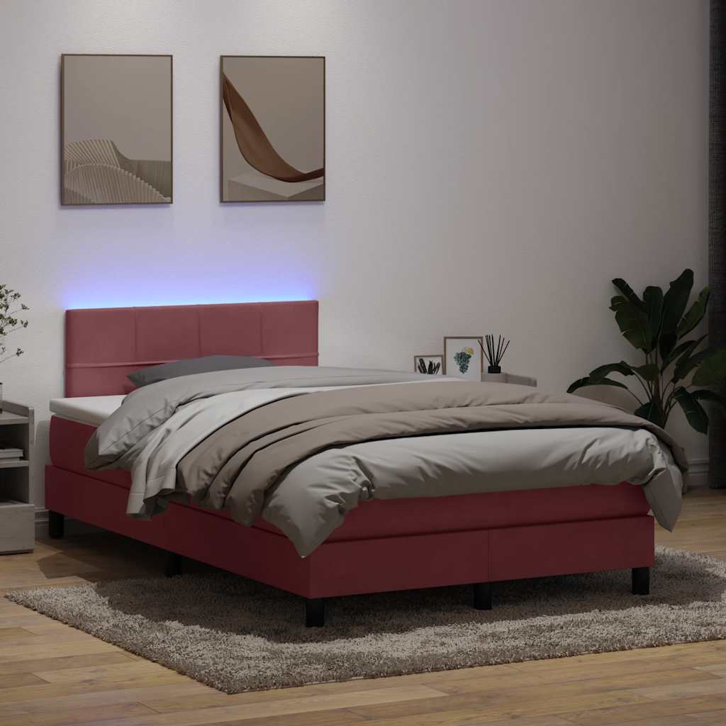 vidaXL Κρεβάτι Boxspring με Στρώμα & LED ροζ 120x220 cm Βελούδινο