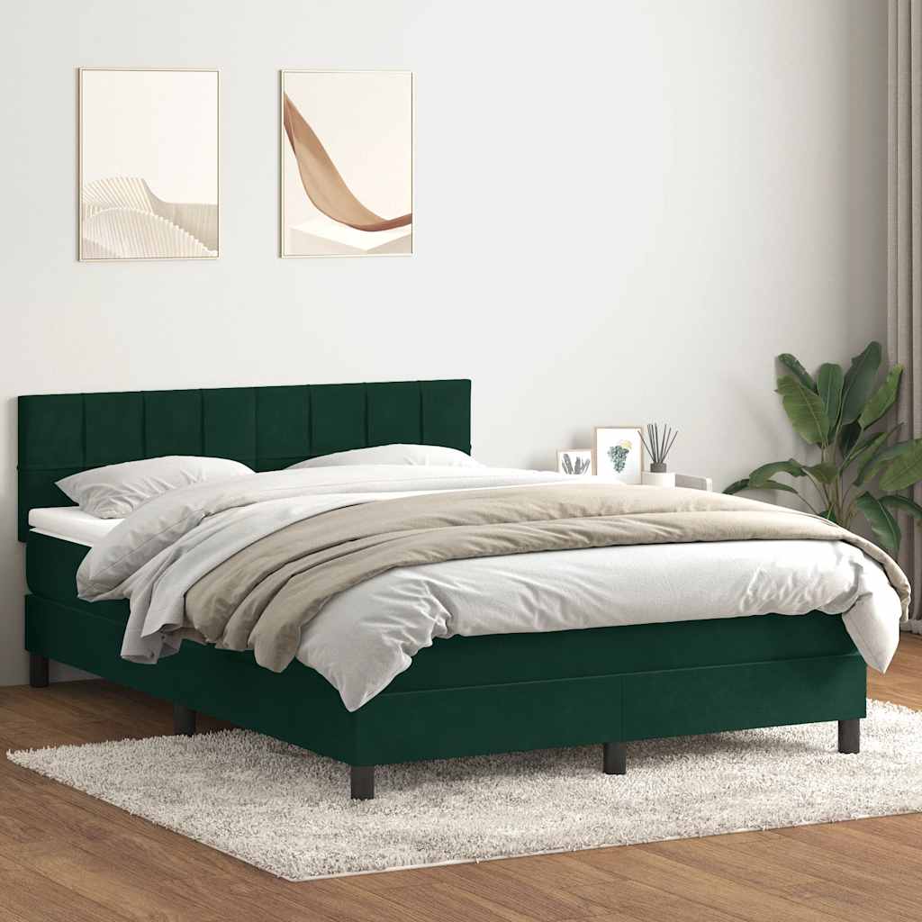 vidaXL Κρεβάτι Boxspring με Στρώμα & LED σκούρο πράσινο 160x220cm Βελούδινο