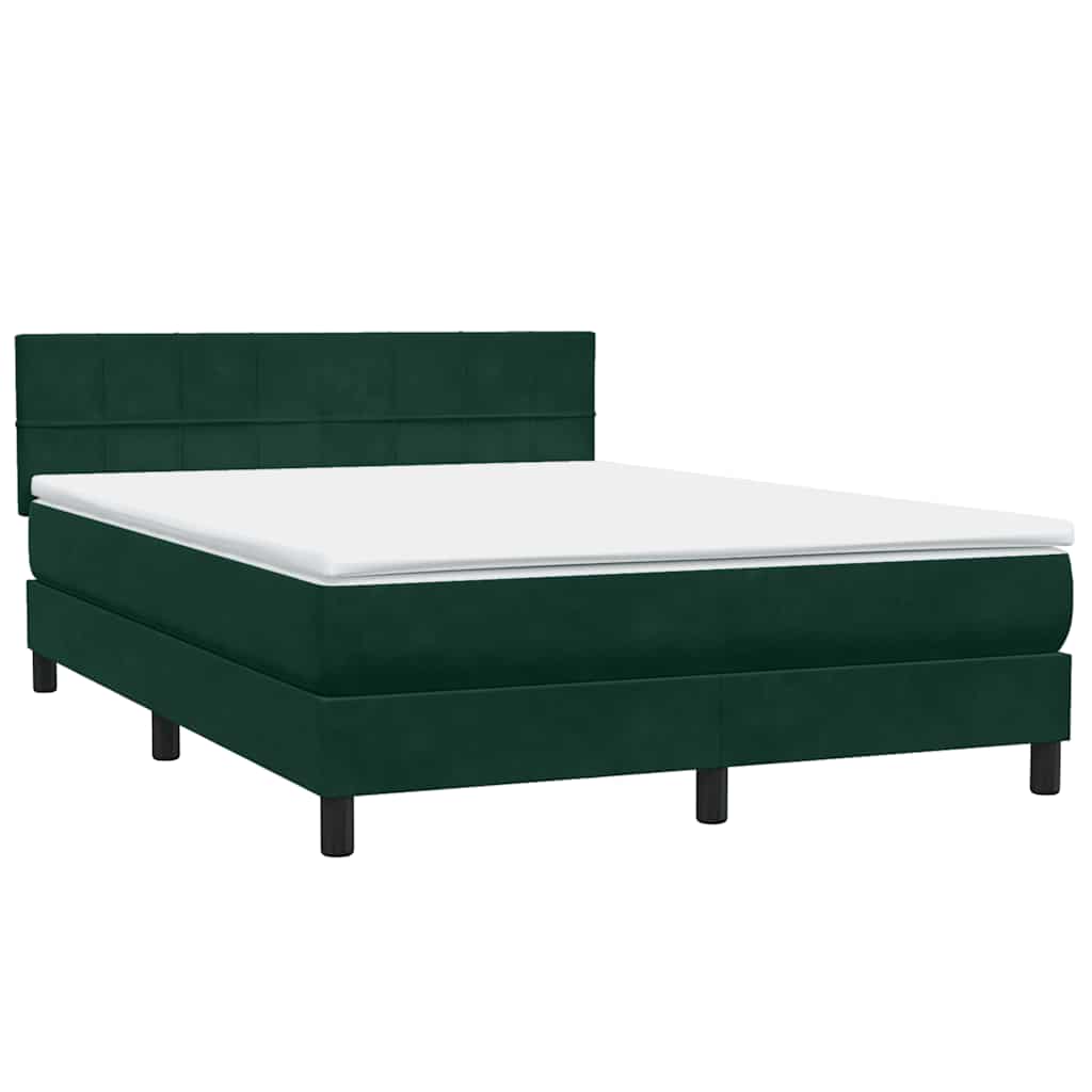 vidaXL Κρεβάτι Boxspring με Στρώμα & LED σκούρο πράσινο 160x220cm Βελούδινο