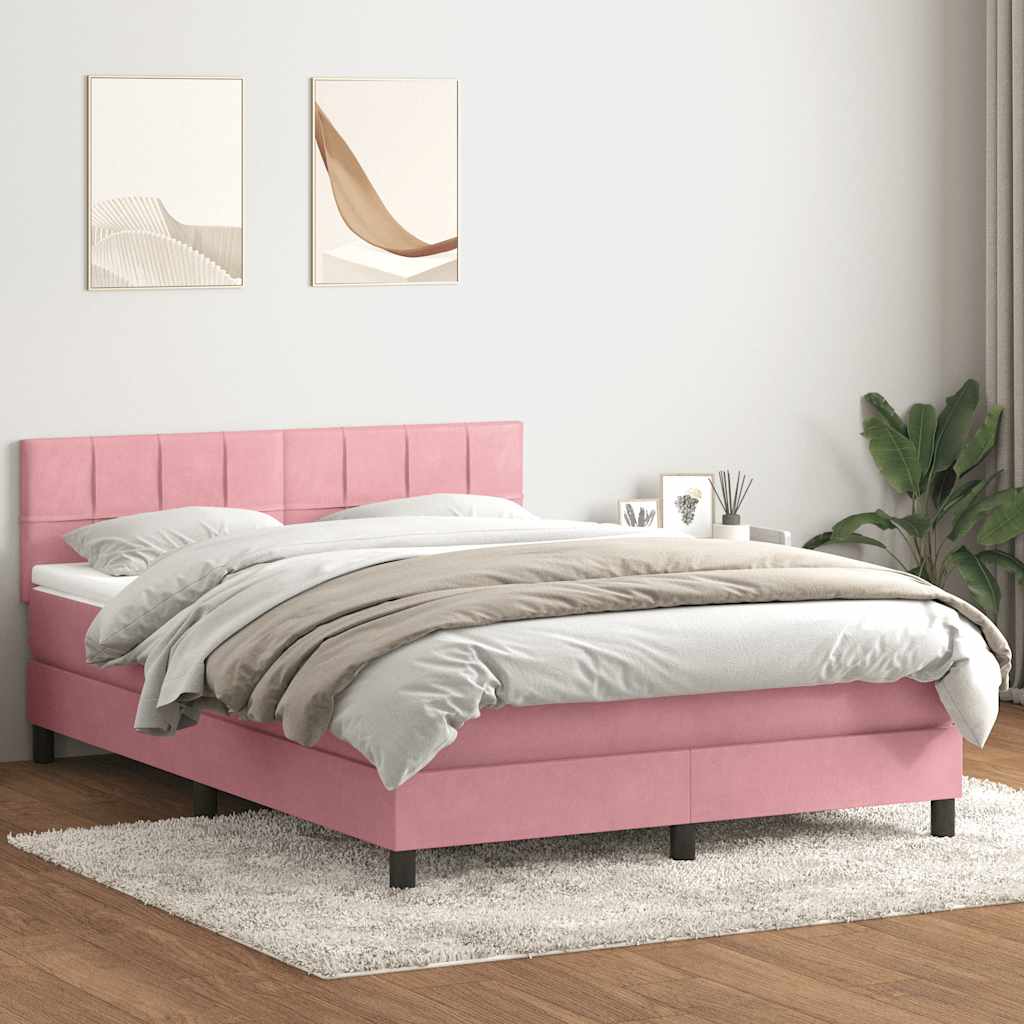 vidaXL Κρεβάτι Boxspring με Στρώμα & LED ροζ 160x220 cm Βελούδινο