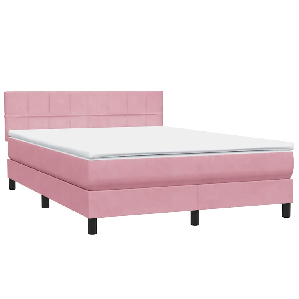 vidaXL Κρεβάτι Boxspring με Στρώμα & LED ροζ 160x220 cm Βελούδινο