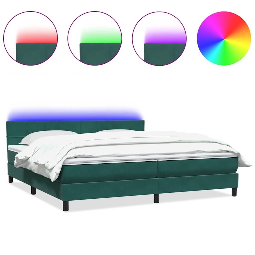 vidaXL Κρεβάτι Boxspring με Στρώμα & LED σκούρο πράσινο 180x220cm Βελούδινο