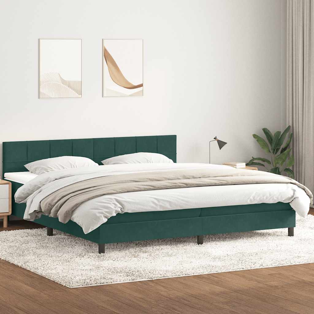 vidaXL Κρεβάτι Boxspring με Στρώμα & LED σκούρο πράσινο 180x220cm Βελούδινο