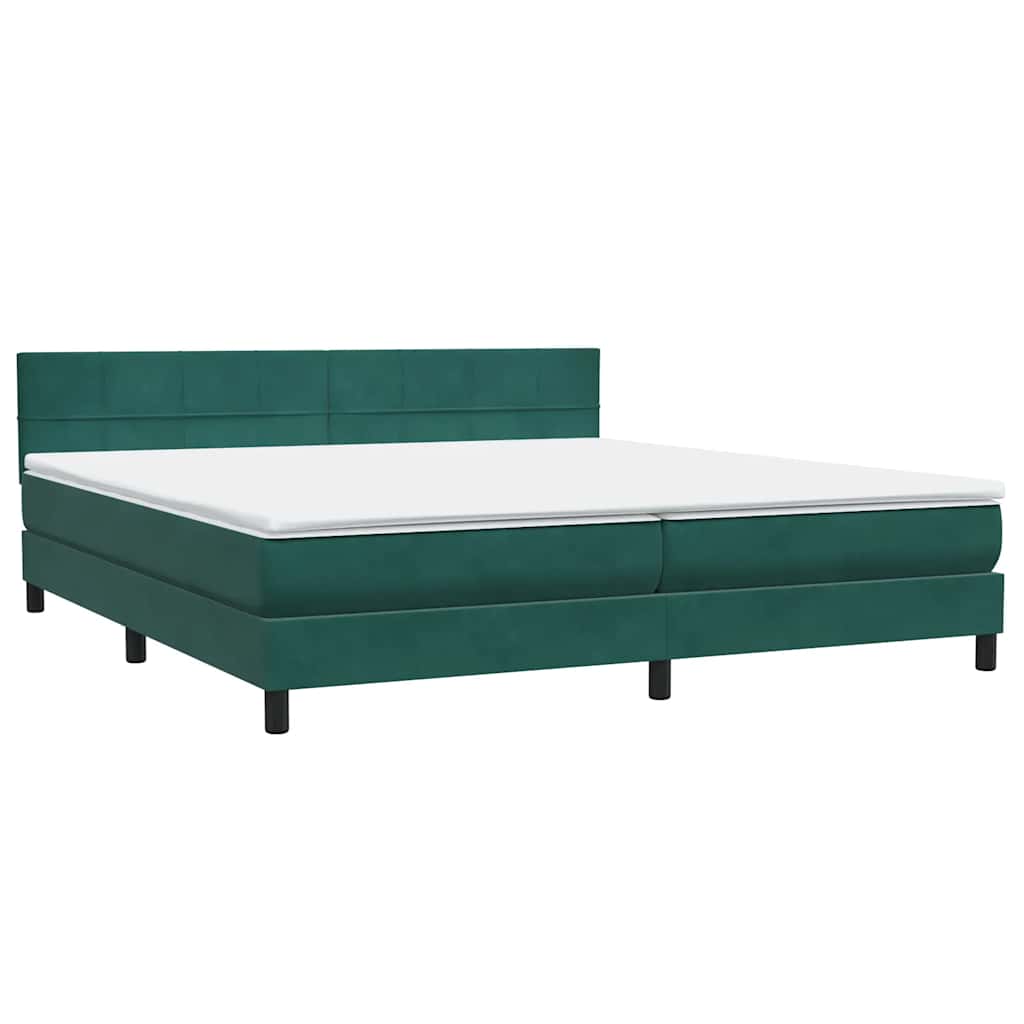 vidaXL Κρεβάτι Boxspring με Στρώμα & LED σκούρο πράσινο 180x220cm Βελούδινο