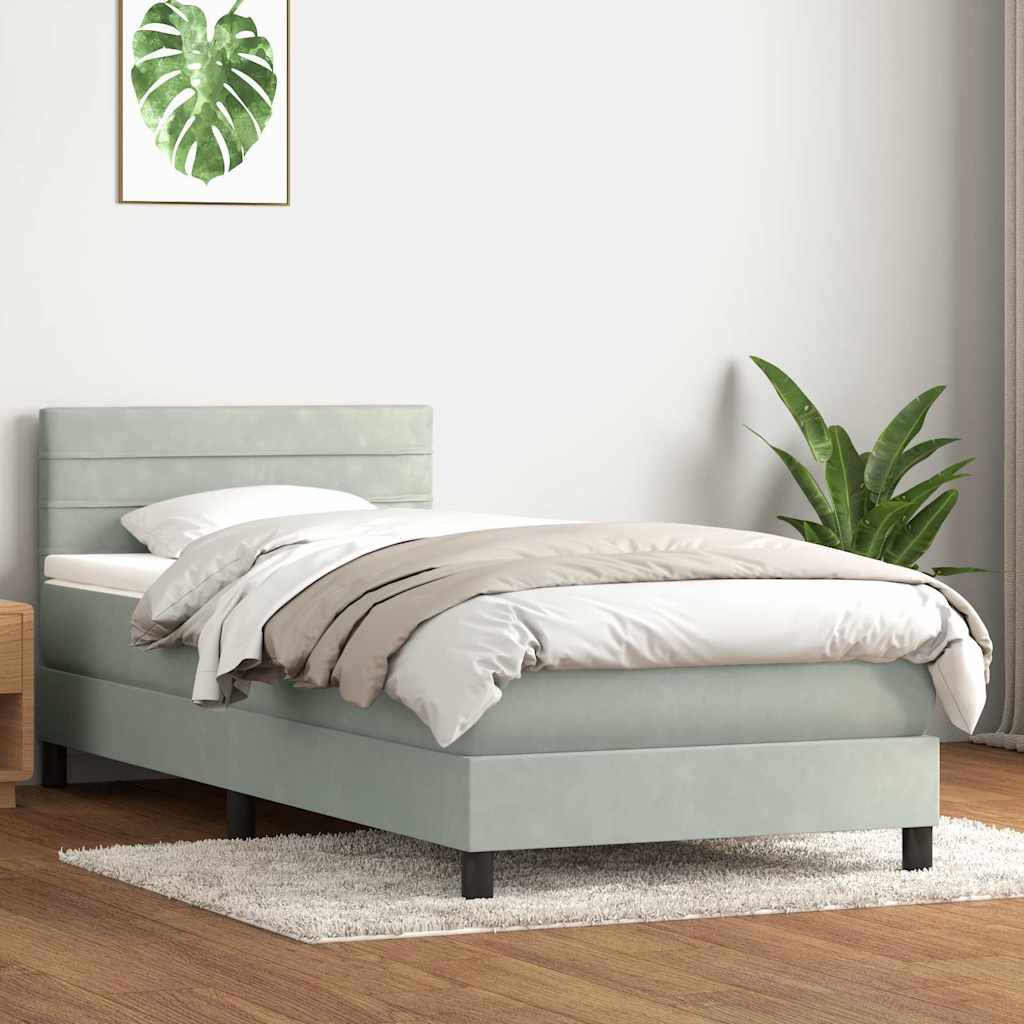 vidaXL Κρεβάτι Boxspring με Στρώμα & LED Ανοιχτό Γκρι 80x210 εκ. Βελούδινο