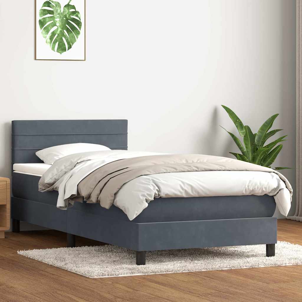 vidaXL Κρεβάτι Boxspring με Στρώμα & LED Σκούρο γκρι 80x210 εκ. Βελούδινο