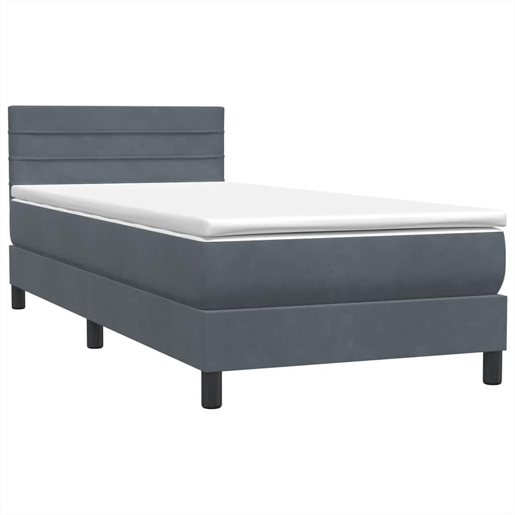 vidaXL Κρεβάτι Boxspring με Στρώμα & LED Σκούρο γκρι 80x210 εκ. Βελούδινο