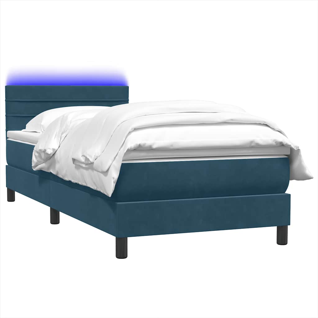 vidaXL Κρεβάτι Boxspring με Στρώμα & LED σκούρο μπλε 80x210 εκ. Βελούδινο