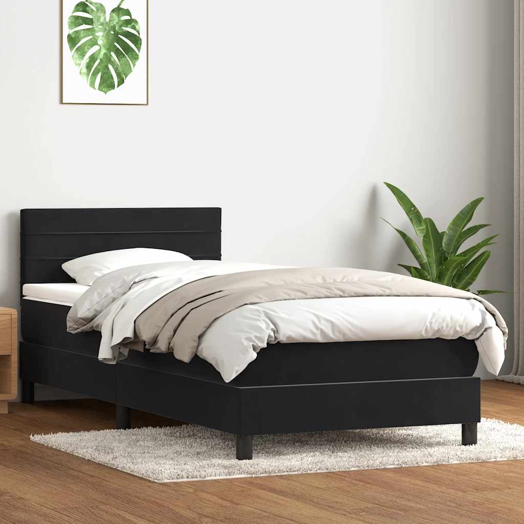 vidaXL Κρεβάτι Boxspring με Στρώμα & LED Μαύρο 90x210 εκ. Βελούδινο