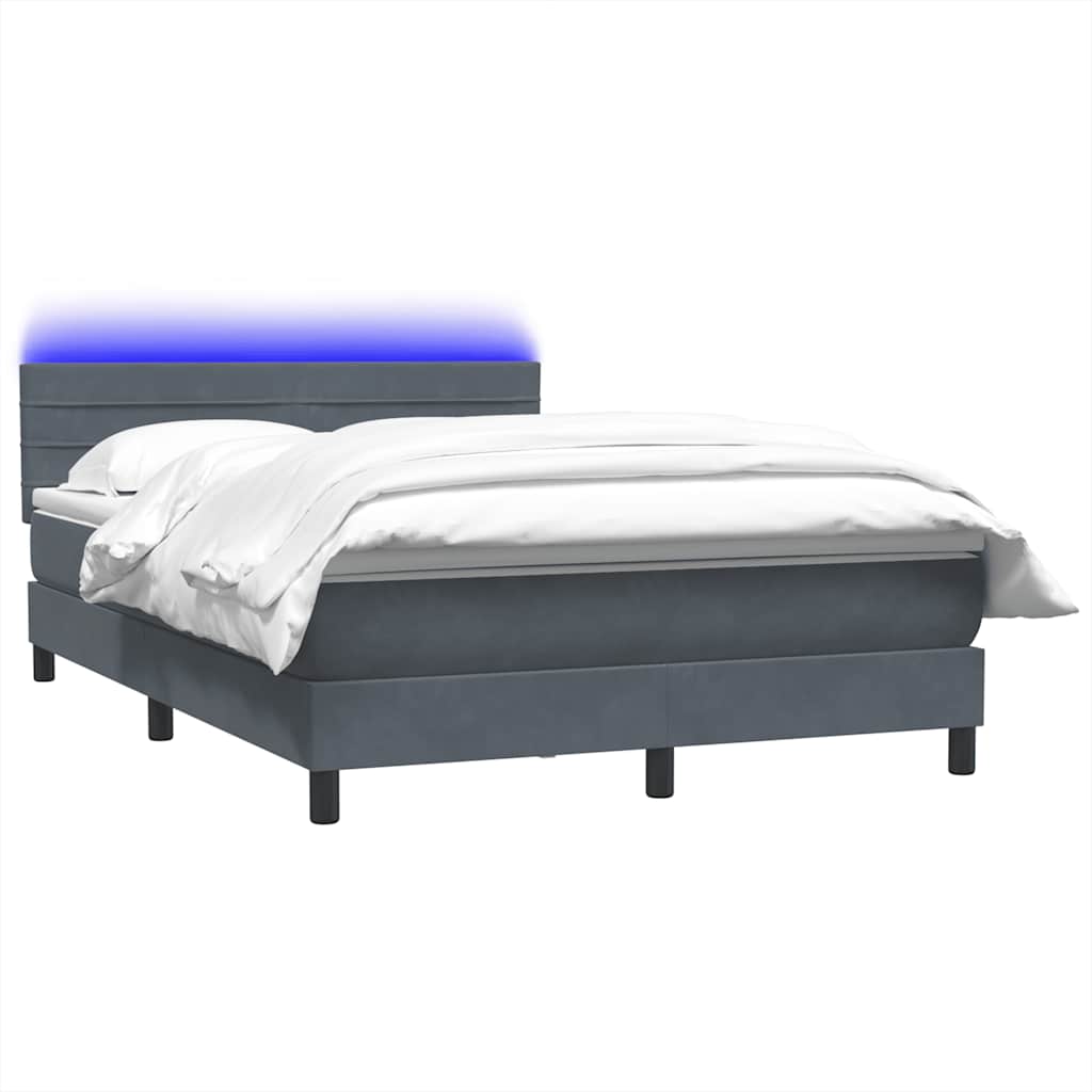 vidaXL Κρεβάτι Boxspring με Στρώμα & LED Σκούρο Γκρι 160x210 εκ. Βελούδινο