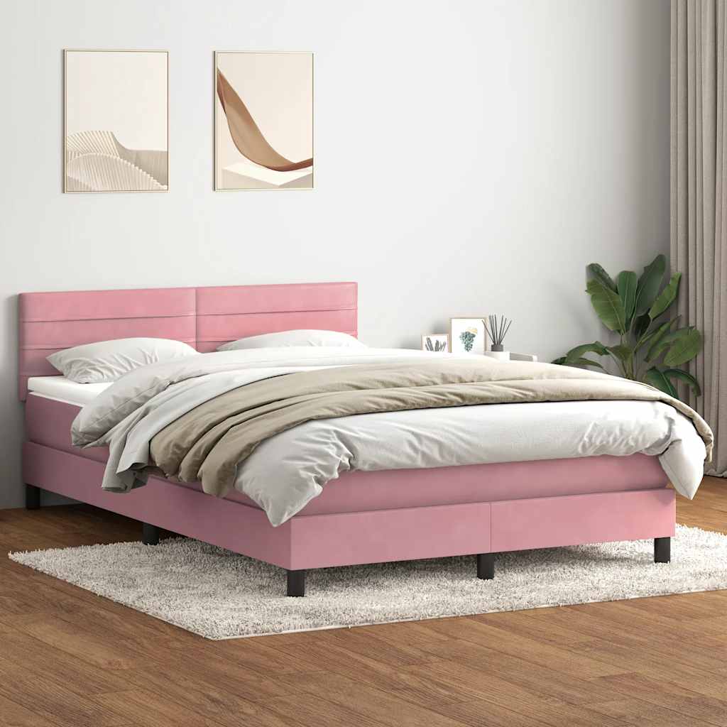 vidaXL Κρεβάτι Boxspring με Στρώμα & LED Ροζ 160x210 εκ. Βελούδινο
