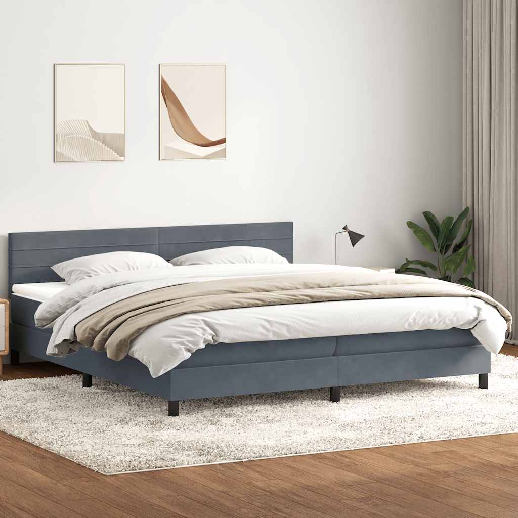vidaXL Κρεβάτι Boxspring με Στρώμα & LED Σκούρο Γκρι 180x210 εκ. Βελούδινο